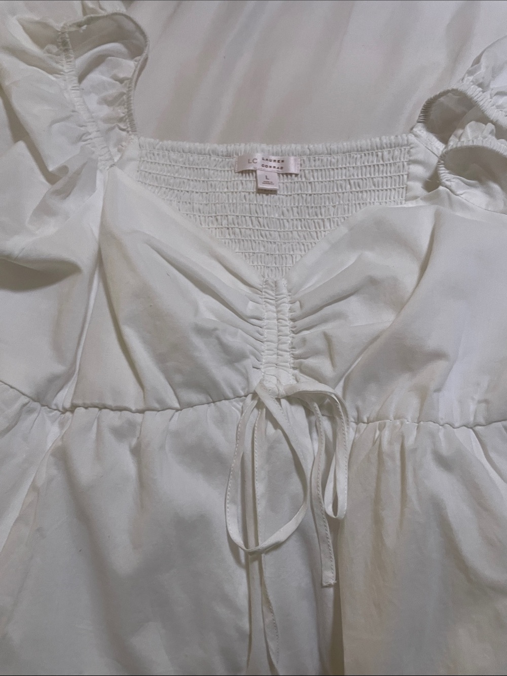 LC Lauren Conrad White Tie-Front Ruffle Chemise Top